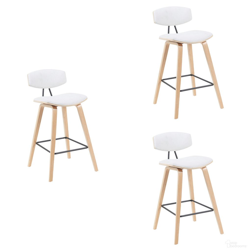 Fox Swivel Counter Height Bar Stool Set of 3 In White and Patterned Oak
