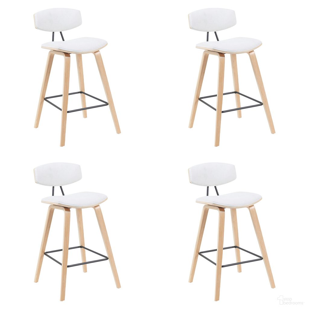 Fox Swivel Counter Height Bar Stool Set of 4 In White and Patterned Oak