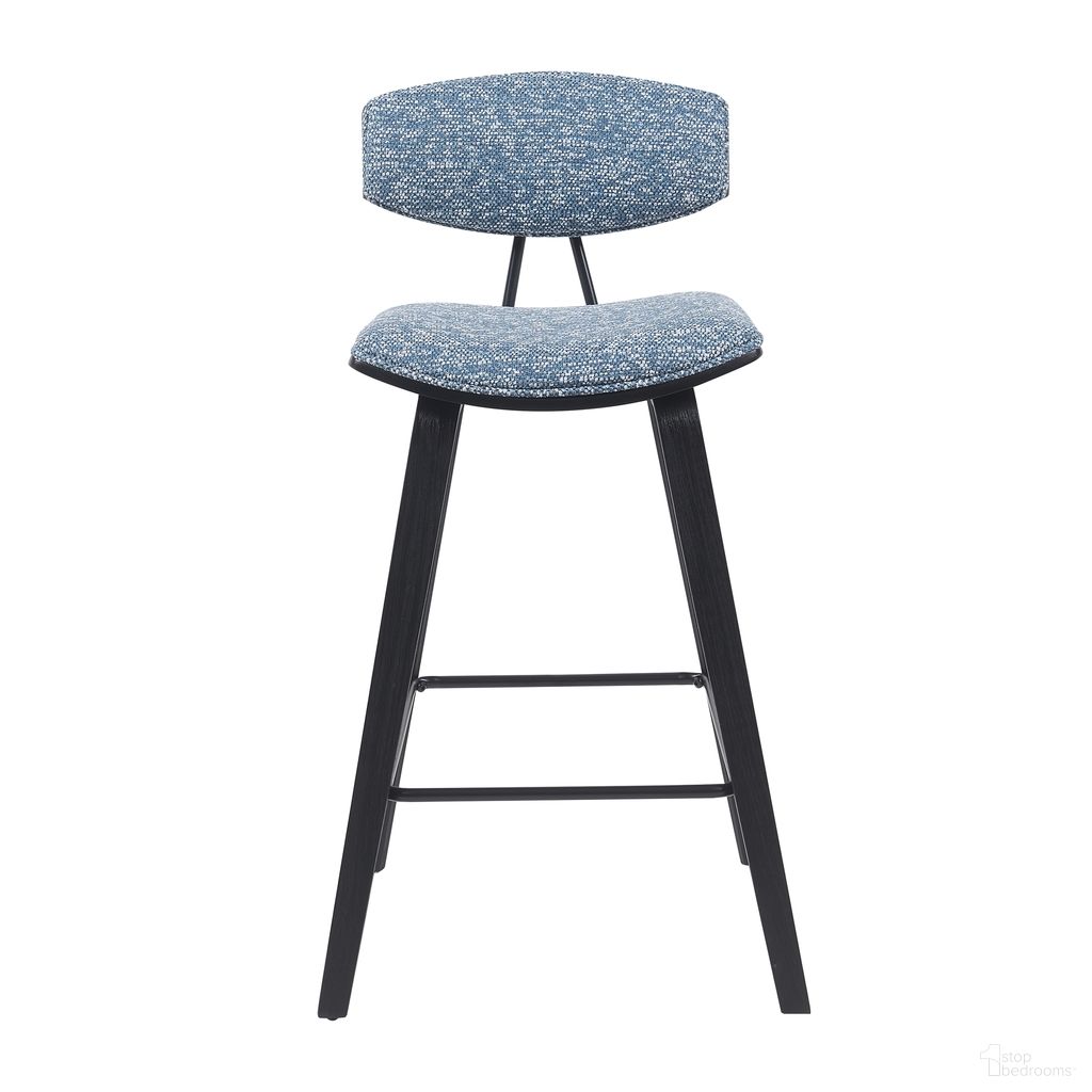 The appearance of Fox Swivel Counter Height Barstool with Upholstered Seat and Brushed Wood Frame In Blue and Black designed by Armen Living in the modern / contemporary interior design. This blue and black piece of furniture was selected by 1StopBedrooms from Fox Collection to add a touch of cosiness and style into your home. Sku: LCFOBABLSBLU26. Material: Polyester.