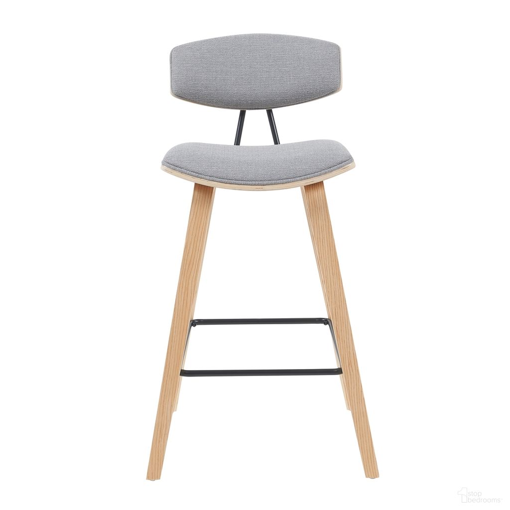 The appearance of Fox Swivel Counter Height Barstool with Upholstered Seat and Wood Frame In Grey and Oak designed by Armen Living in the modern / contemporary interior design. This grey and oak piece of furniture was selected by 1StopBedrooms from Fox Collection to add a touch of cosiness and style into your home. Sku: LCFOBAPOGR26. Material: Polyester.