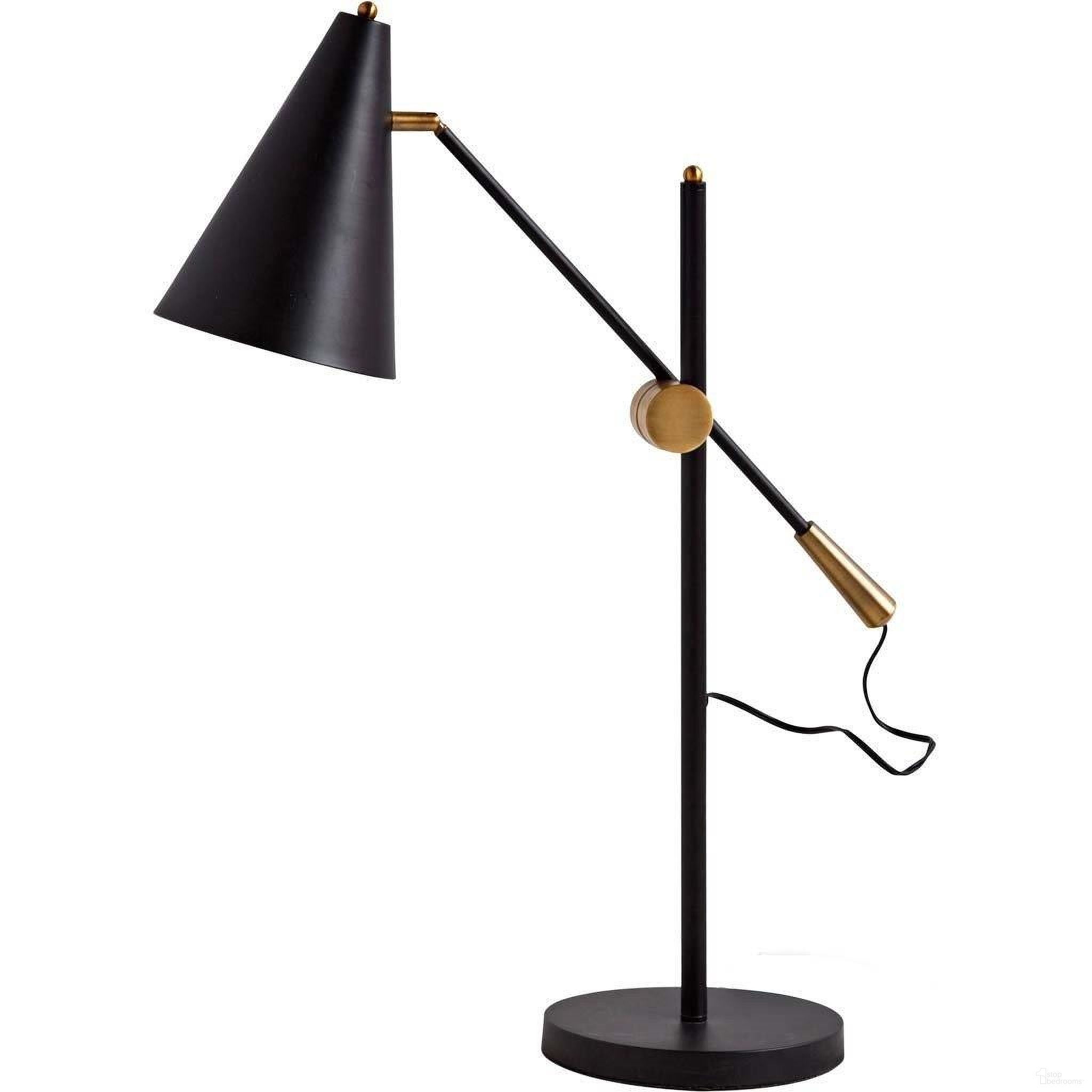 The appearance of Fragon Ii26 Inch Black And Gold Metal Adjustable Cone Shade Table Lamp designed by Mercana in the modern / contemporary interior design. This black and gold piece of furniture  was selected by 1StopBedrooms from Fragon Collection to add a touch of cosiness and style into your home. Sku: 65226. Material: Metal.