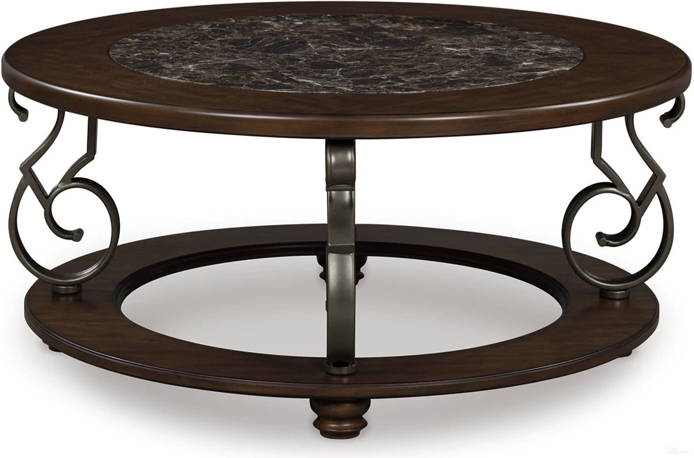 The appearance of Frallyn Coffee Table In Dark Brown designed by Signature Design by Ashley in the traditional interior design. This dark brown piece of furniture  was selected by 1StopBedrooms from Frallyn Collection to add a touch of cosiness and style into your home. Sku: T623-8. Material: Marble.