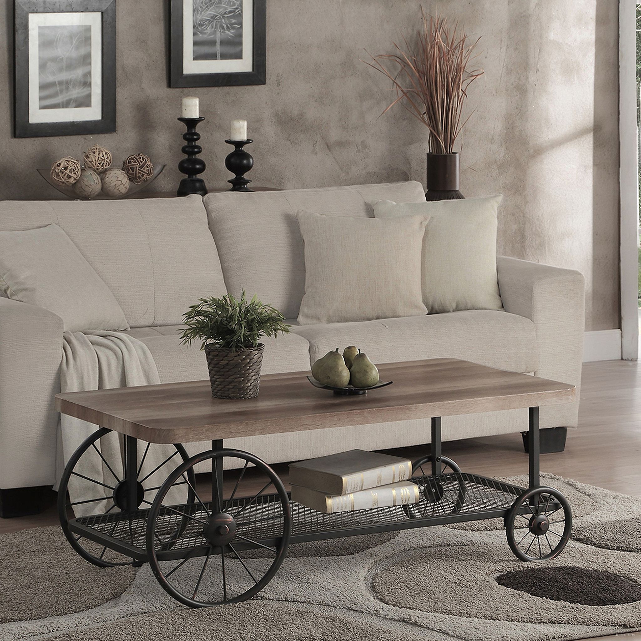 The appearance of Francie Oak and Antique Gray Coffee Table designed by ACME in the industrial interior design. This brown piece of furniture  was selected by 1StopBedrooms from Francie Collection to add a touch of cosiness and style into your home. Sku: 82860. Material: Metal.
