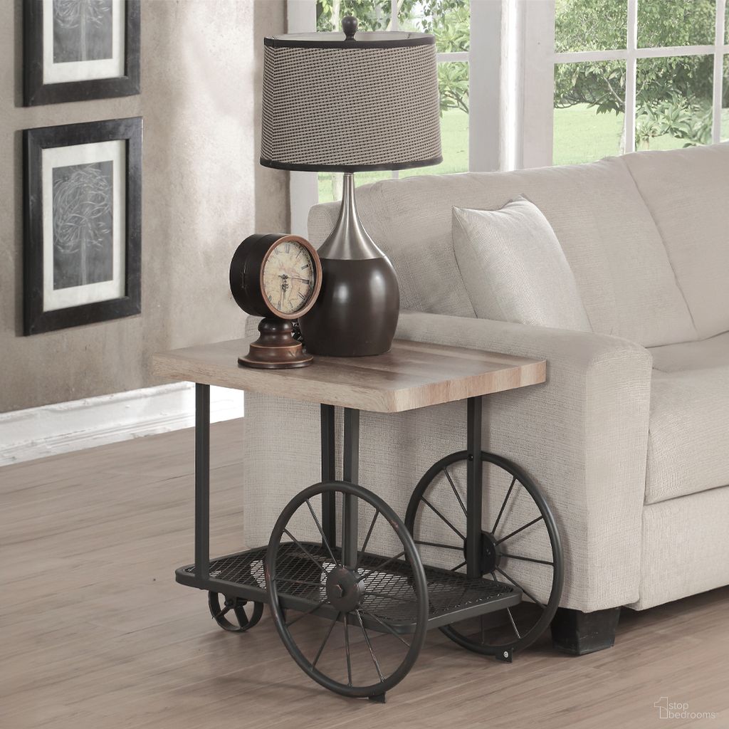 The appearance of Francie Oak and Antique Gray End Table designed by ACME in the industrial interior design. This brown piece of furniture  was selected by 1StopBedrooms from Francie Collection to add a touch of cosiness and style into your home. Sku: 82862. Material: Metal.