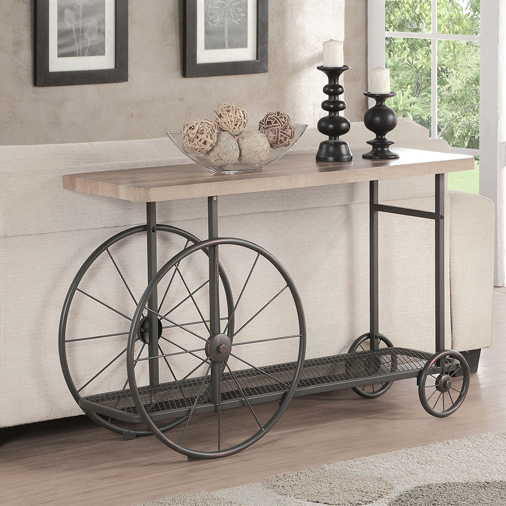 The appearance of Francie Oak and Antique Gray Sofa Table designed by ACME in the industrial interior design. This brown piece of furniture  was selected by 1StopBedrooms from Francie Collection to add a touch of cosiness and style into your home. Sku: 82863. Material: Metal.
