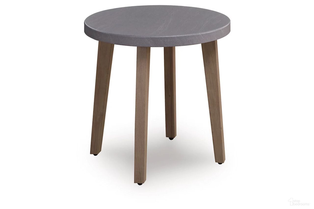The appearance of Francis Beach Outdoor End Table In Natural and Gray designed by Signature Design by Ashley in the modern / contemporary interior design. This natural/gray piece of furniture  was selected by 1StopBedrooms from Francis Beach Collection to add a touch of cosiness and style into your home. Sku: P428-706. Material: Aluminium.