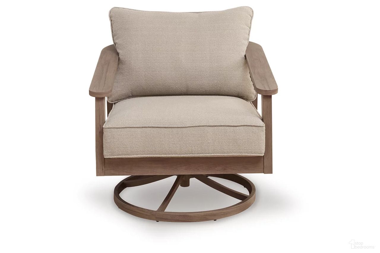 The appearance of Francis Beach Outdoor Swivel Lounge with Cushion In Natural and Gray designed by Signature Design by Ashley in the modern / contemporary interior design. This natural/gray piece of furniture was selected by 1StopBedrooms from Francis Beach Collection to add a touch of cosiness and style into your home. Sku: P428-821. Material: Fabric.