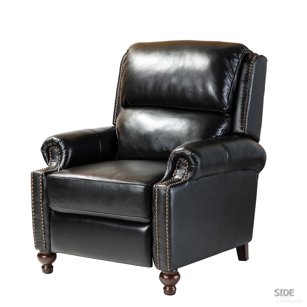 The appearance of Franco Genuine Leather Recliner In Black designed by Karat Home in the modern / contemporary interior design. This black piece of furniture was selected by 1StopBedrooms from Franco Collection to add a touch of cosiness and style into your home. Sku: RCLB0171-BLACK. Material: Genuine Leather.