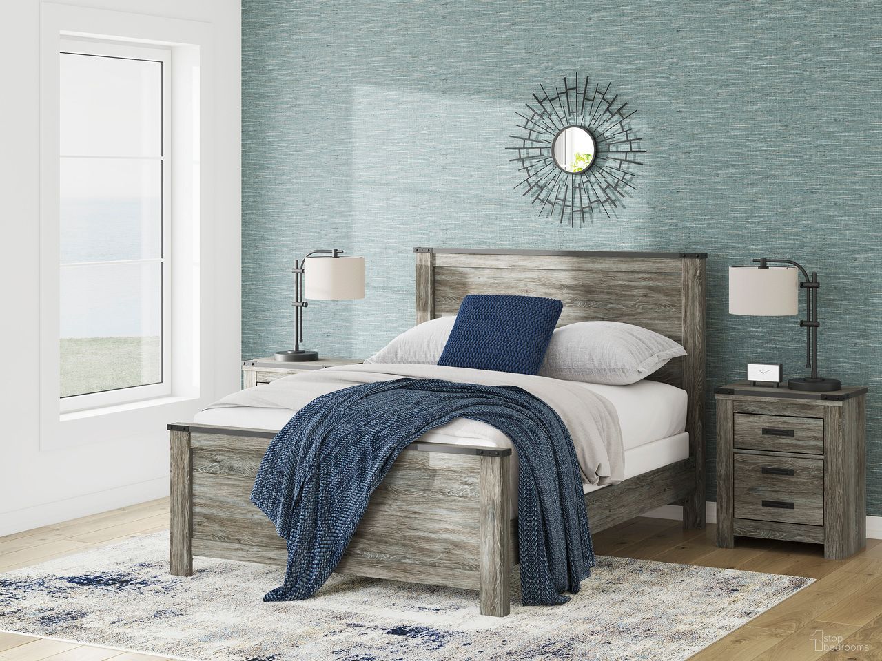 The appearance of Frandern Panel Bedroom Set In Black and Gray designed by Signature Design by Ashley in the transitional interior design. This black and gray piece of furniture  was selected by 1StopBedrooms from Frandern Collection to add a touch of cosiness and style into your home. Sku: B4480-54;B4480-57;B4480-96;B4480-92. Material: Wood. Bed Size: Queen.
