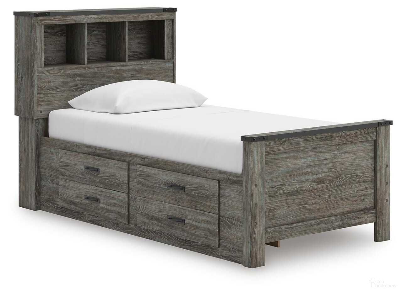 Frandern Twin Bookcase Panel Bed with Storage In Gray