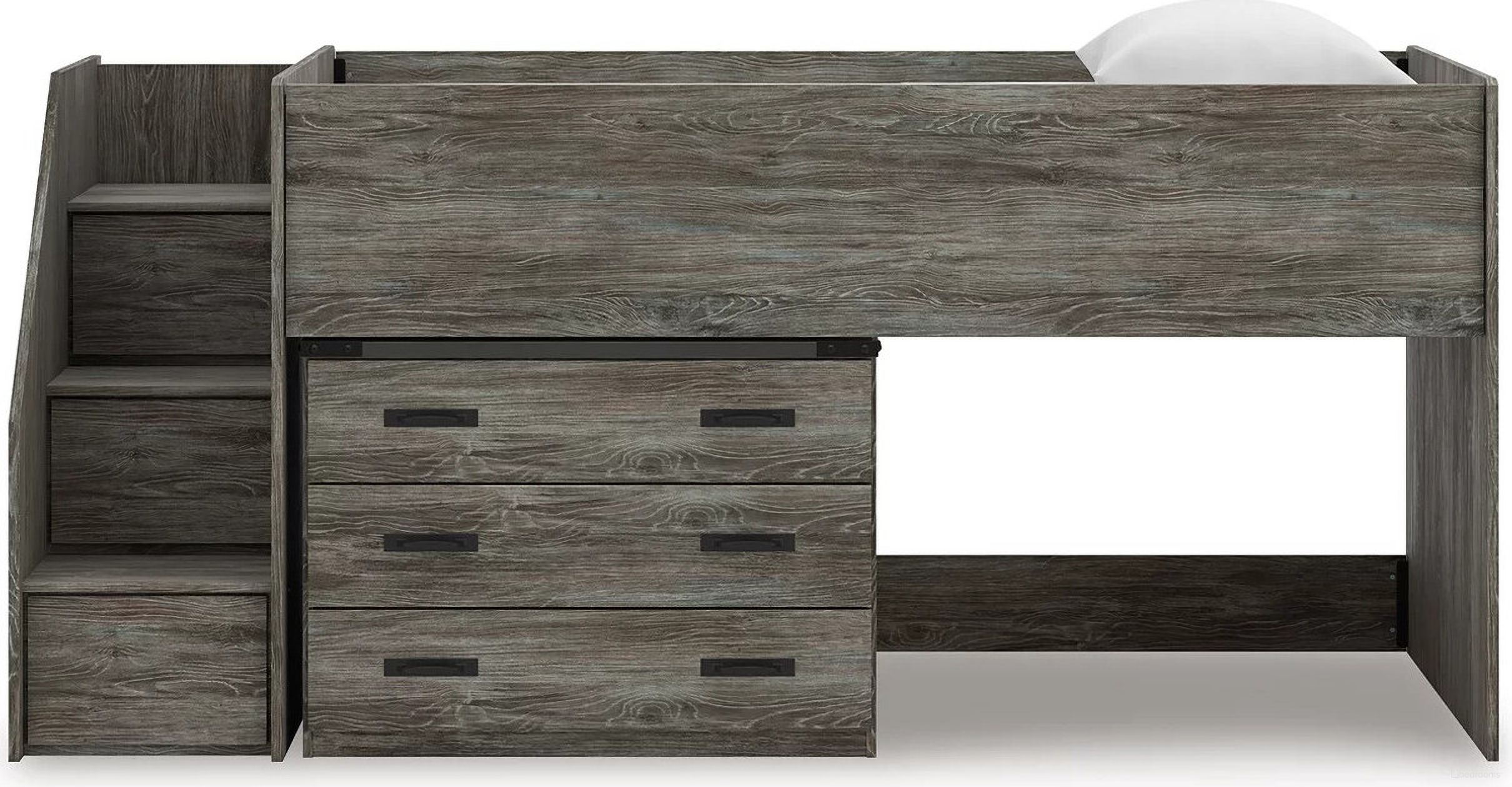 The appearance of Frandern Twin Loft Bed with Drawer Storage In Gray designed by Signature Design by Ashley in the transitional interior design. This gray piece of furniture was selected by 1StopBedrooms from Frandern Collection to add a touch of cosiness and style into your home. Sku: B100-11;B4480-13L;B4480-19;B4480-68T. Bed Size: Twin. Bed Type: Loft Bed.