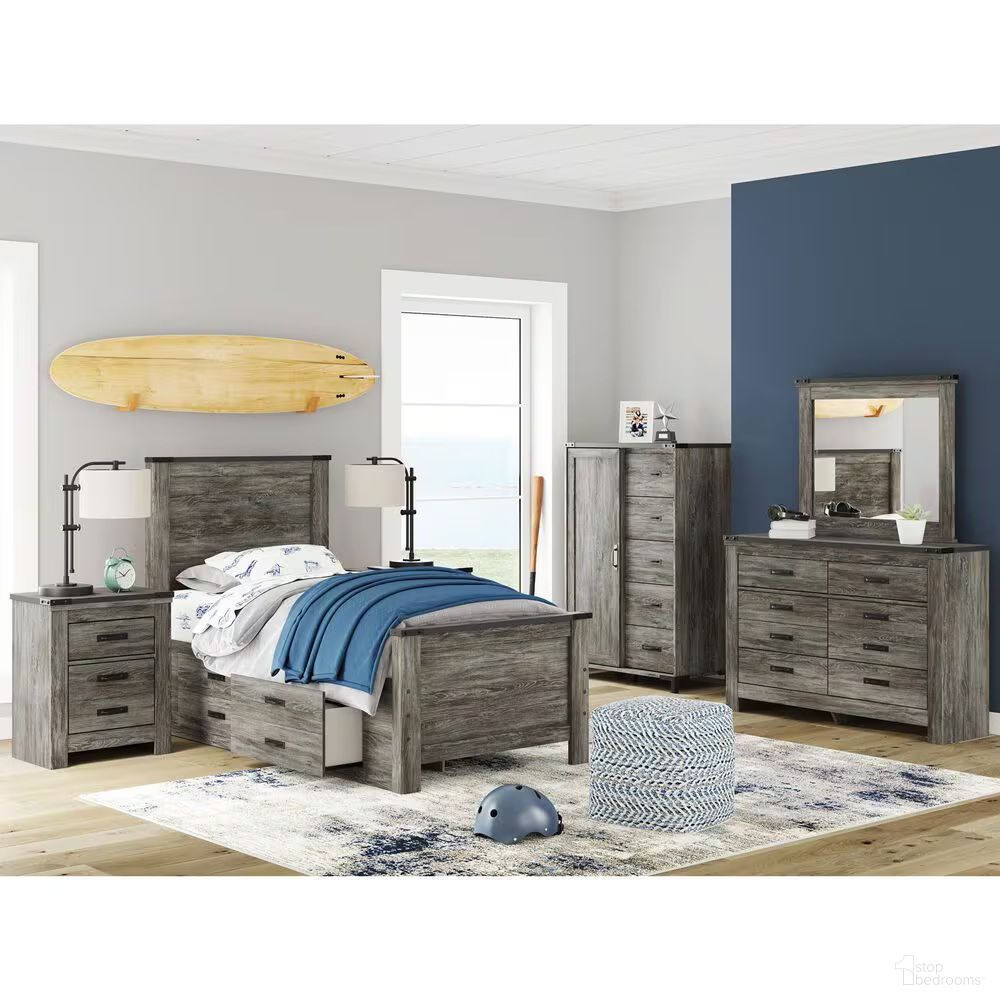 Frandern Youth Panel Bedroom Set with Storage In Black and Gray