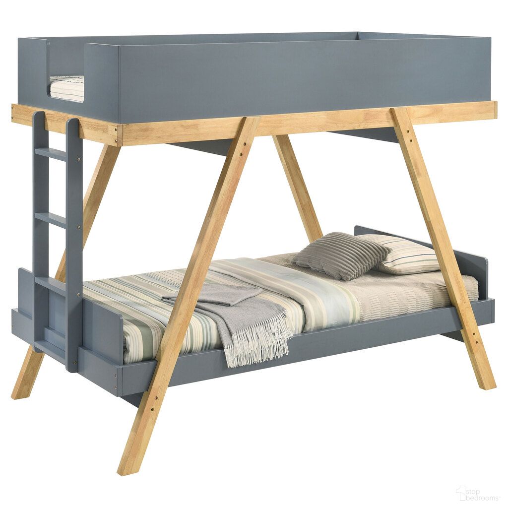 The appearance of Frankie Twin Over Twin Bunk Bed with 7 Inch Mattresses In Blue designed by Coaster in the transitional interior design. This blue piece of furniture  was selected by 1StopBedrooms from Frankie Collection to add a touch of cosiness and style into your home. Sku: 350361T;350361T;460572TB1;460572TB2. Bed Type: Bunk Bed. Material: MDF. Bed Size: Twin Over Twin.
