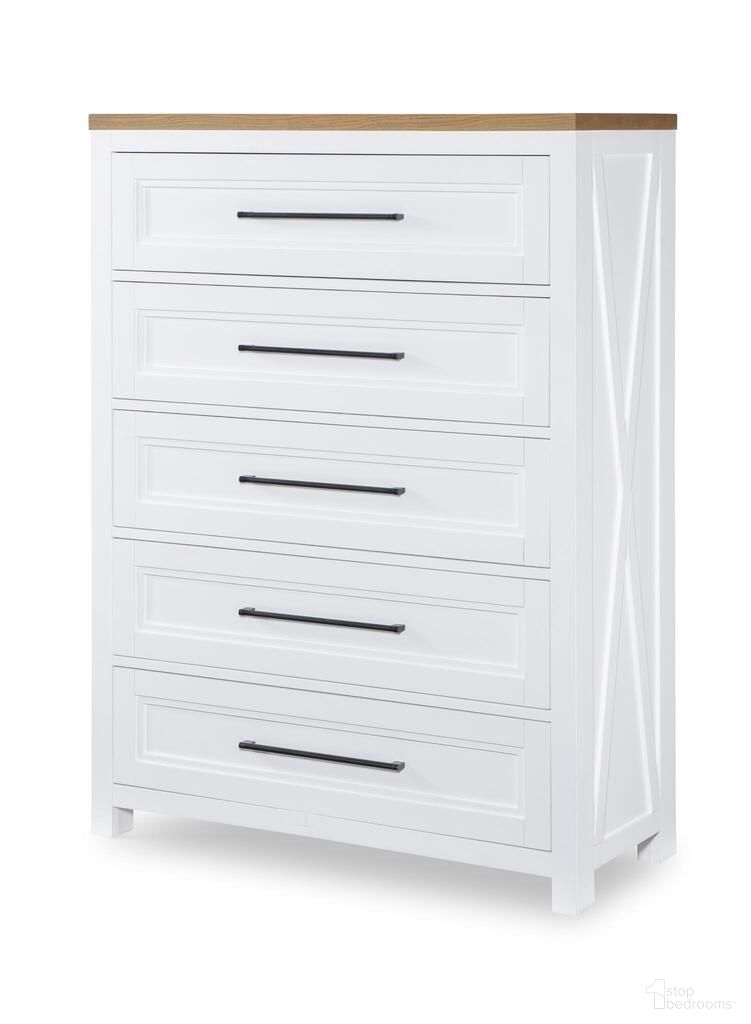 The appearance of Franklin 5 Drawer Chest In Harvest Oak and Natural White designed by Legacy Classic in the country / farmhouse interior design. This harvest oak and natural white piece of furniture  was selected by 1StopBedrooms from Franklin Collection to add a touch of cosiness and style into your home. Sku: 1561-2200C. Material: Hardwood.