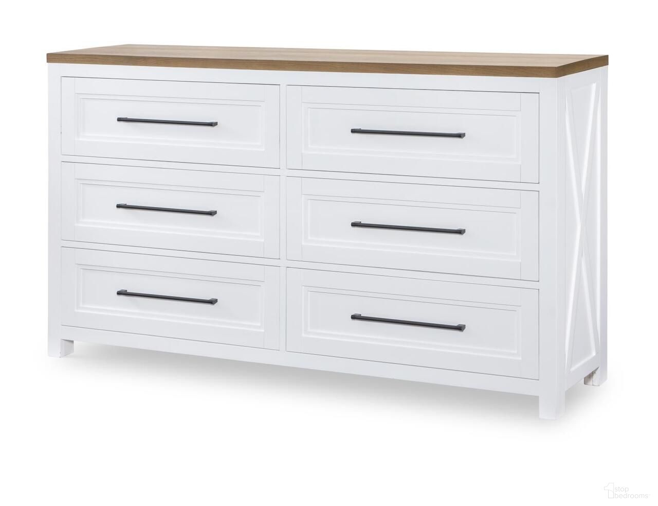 The appearance of Franklin 6 Drawer Dresser In Harvest Oak and Natural White designed by Legacy Classic in the country / farmhouse interior design. This harvest oak and natural white piece of furniture  was selected by 1StopBedrooms from Franklin Collection to add a touch of cosiness and style into your home. Sku: 1561-1200C. Material: Hardwood.