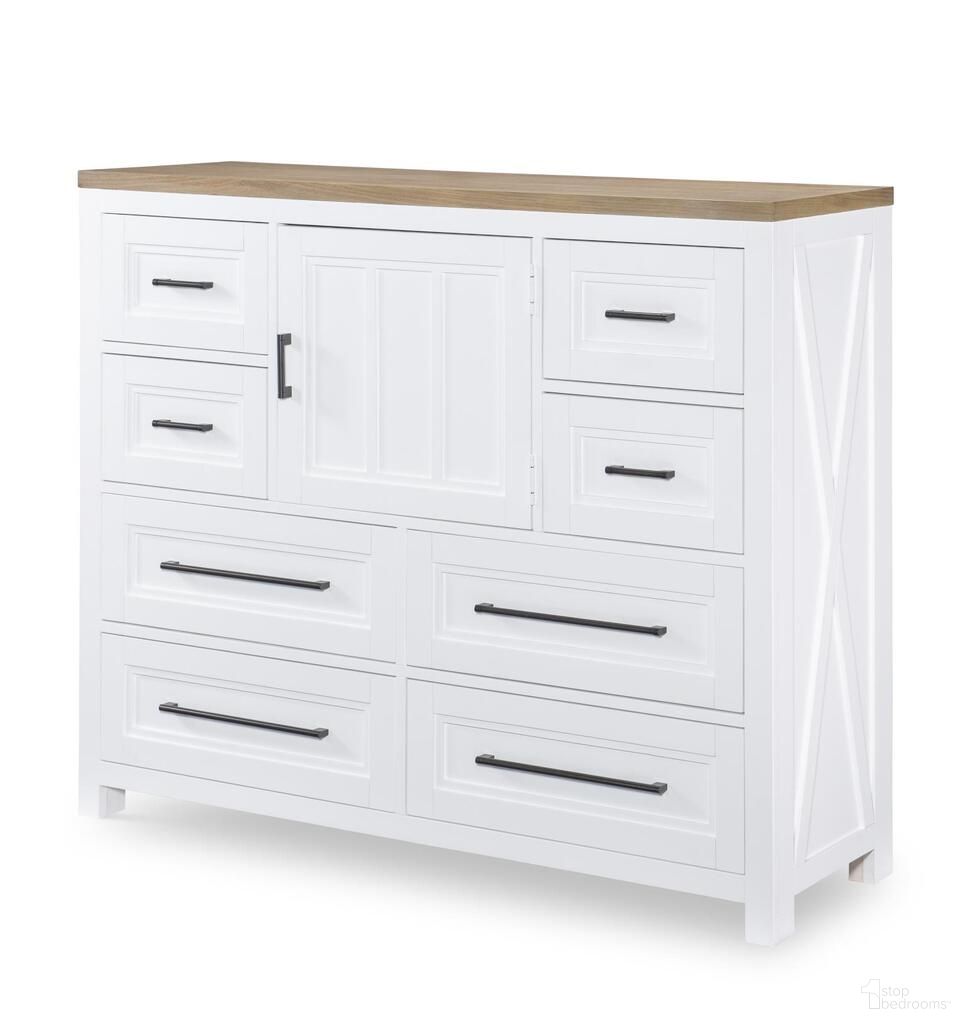 The appearance of Franklin 8 Drawer Bureau Chest In Harvest Oak and Natural White designed by Legacy Classic in the country / farmhouse interior design. This harvest oak and natural white piece of furniture  was selected by 1StopBedrooms from Franklin Collection to add a touch of cosiness and style into your home. Sku: 1561-1500C. Material: Hardwood.