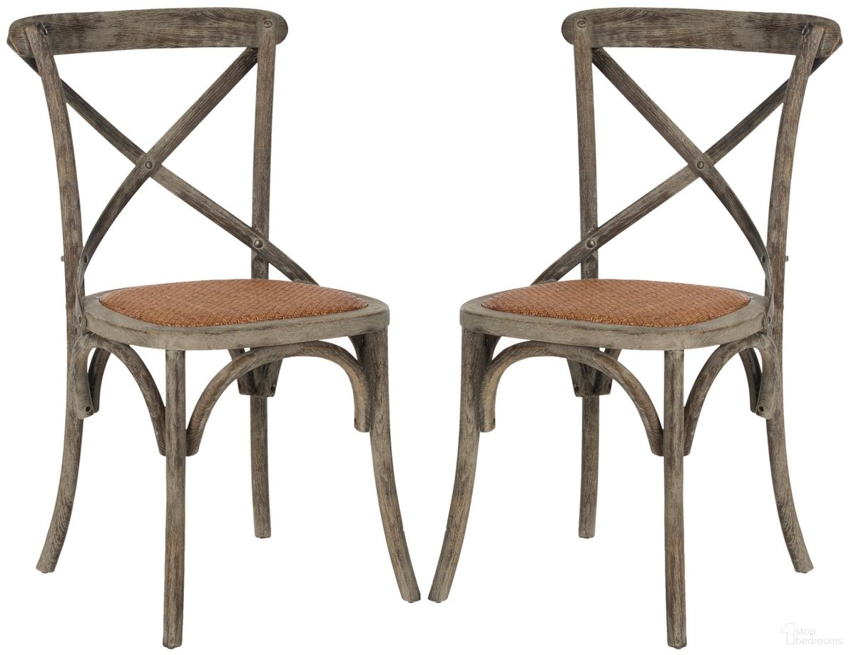 The appearance of Franklin Distressed Colonial Walnut and Brown X-Back Farmhouse Chair Set of 2 designed by Safavieh in the country / farmhouse interior design. This weathered grey piece of furniture was selected by 1StopBedrooms from Franklin Collection to add a touch of cosiness and style into your home. Sku: AMH9500D-SET2. Material: Wood. Chair Type: Side Chair.