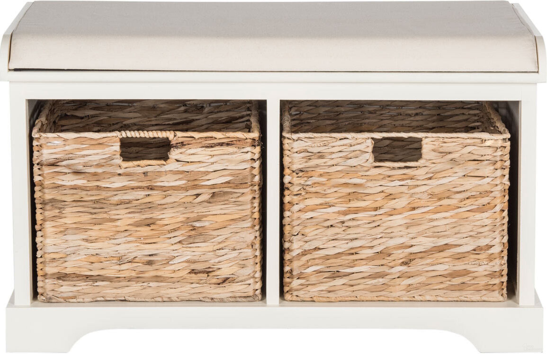 Franklin Distressed White Wicker Storage Bench