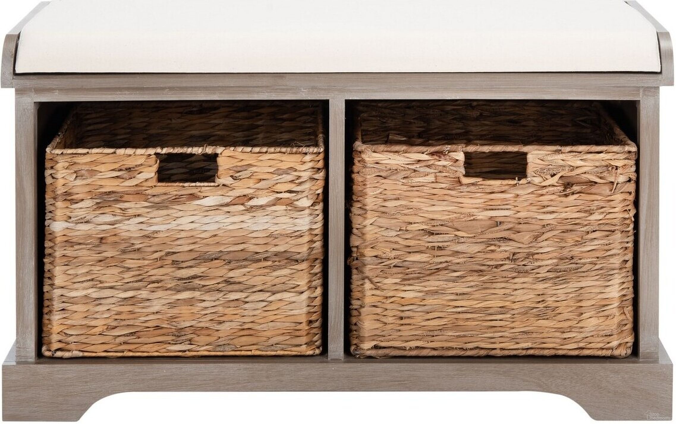 The appearance of Franklin Vintage White Wicker Storage Bench designed by Safavieh in the rustic / southwestern interior design. This vintage white piece of furniture  was selected by 1StopBedrooms from Franklin Collection to add a touch of cosiness and style into your home. Sku: AMH5736G. Material: Wood.