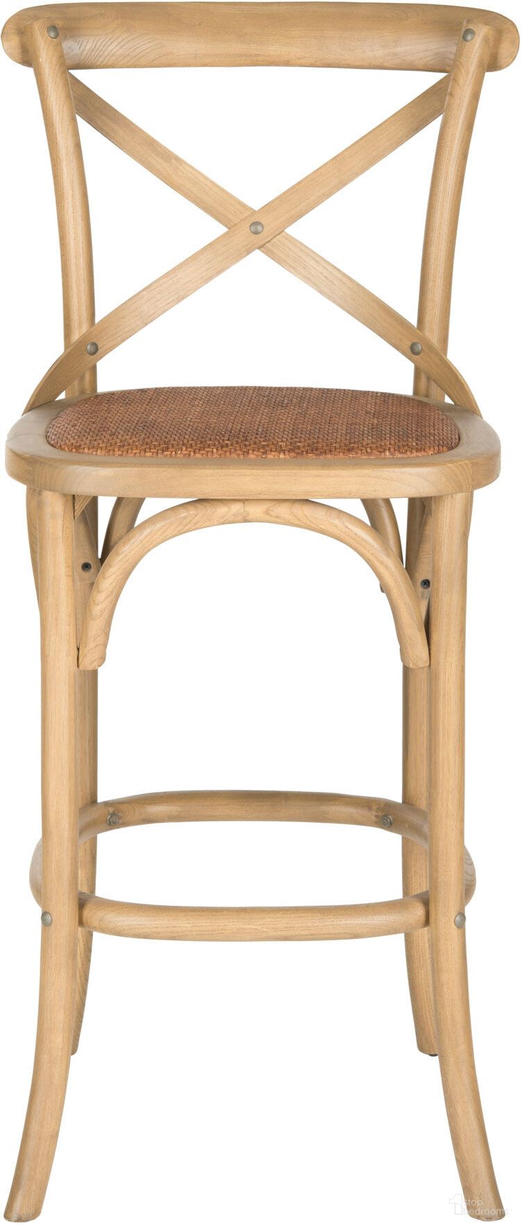 The appearance of Franklin Weathered Oak and Medium Brown X-Back Bar Stool designed by Safavieh in the transitional interior design. This oak piece of furniture was selected by 1StopBedrooms from Franklin Collection to add a touch of cosiness and style into your home. Sku: AMH9502C. Material: Wood.