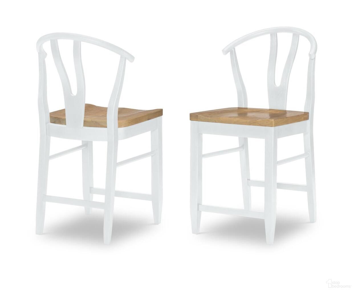 The appearance of Franklin Wishbone Back Counter Height Chair Set of 2 In Harvest Oak and Natural White designed by Legacy Classic in the country / farmhouse interior design. This harvest oak and natural white piece of furniture was selected by 1StopBedrooms from Franklin Collection to add a touch of cosiness and style into your home. Sku: N1564-945. Material: Hardwood.