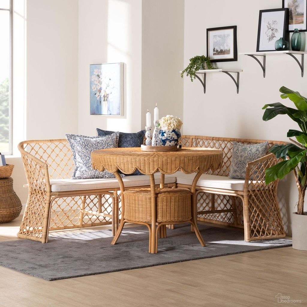 Frayne Rattan 3-Piece Dining Room Set In Light Honey