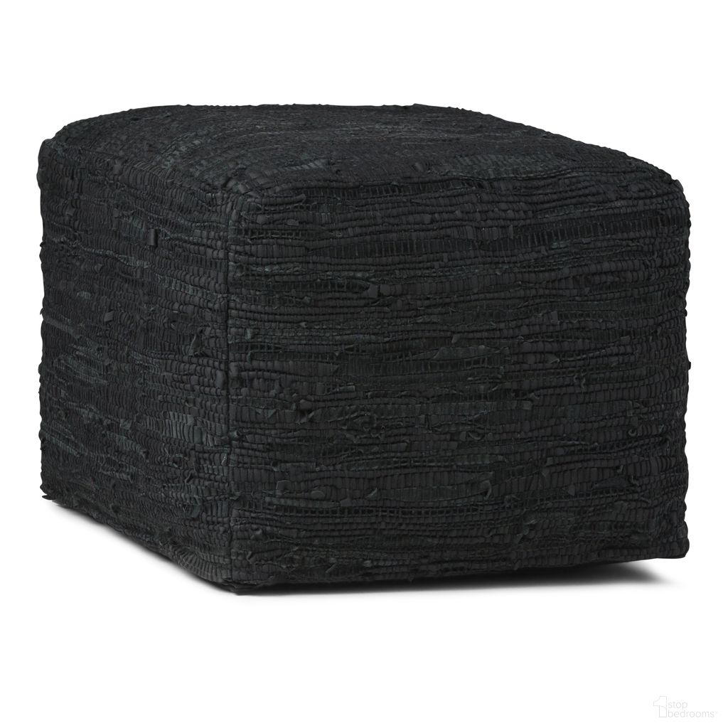 The appearance of Fredrik Woven Genuine Leather Square Pouf In Black designed by Simpli Home in the modern / contemporary interior design. This black piece of furniture  was selected by 1StopBedrooms from Fredrik Collection to add a touch of cosiness and style into your home. Sku: AXCPF-19. Material: Genuine Leather.