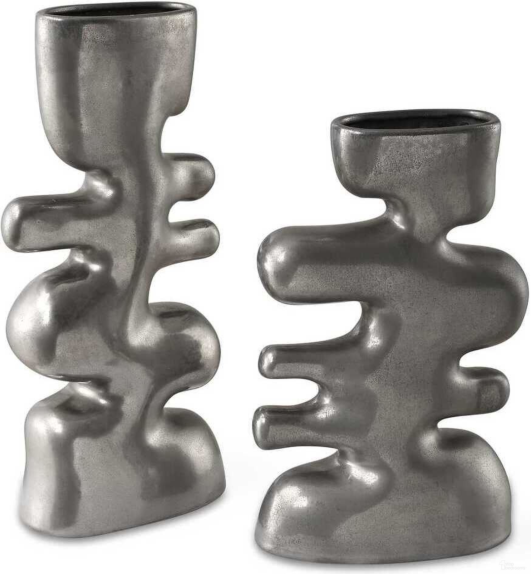 Free Flowing Nickel Vases Set of 2 In Gray