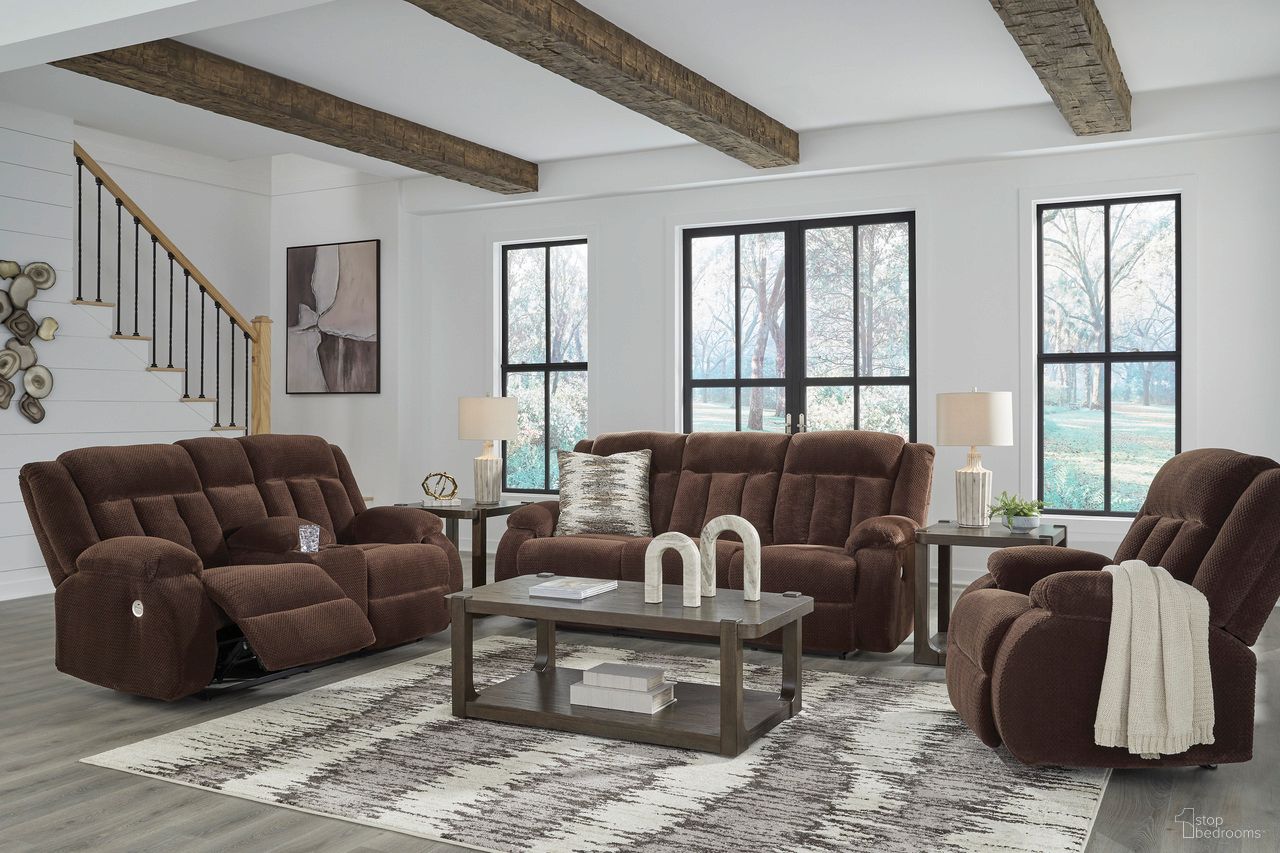 The appearance of Free Wake Power Reclining Living Room Set In Chocolate designed by Signature Design by Ashley in the modern / contemporary interior design. This chocolate piece of furniture was selected by 1StopBedrooms from Free Wake Collection to add a touch of cosiness and style into your home. Sku: NC2140699;NC2140696. Material: Polyester.