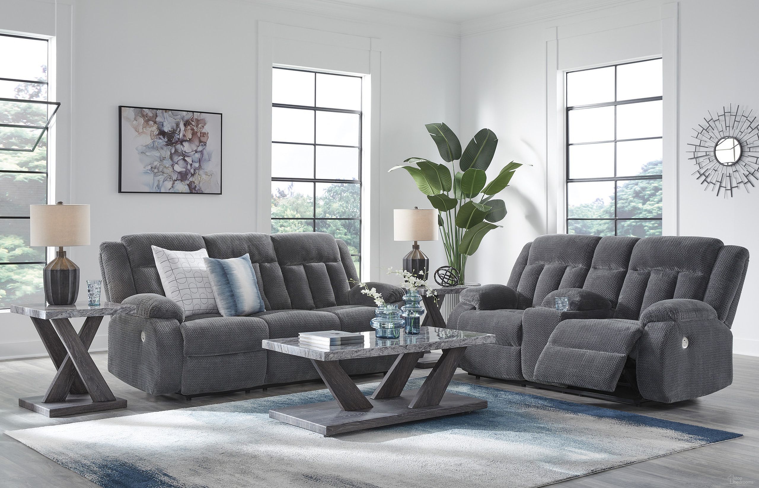 The appearance of Free Wake Power Reclining Living Room Set In Steel designed by Signature Design by Ashley in the modern / contemporary interior design. This steel piece of furniture was selected by 1StopBedrooms from Free Wake Collection to add a touch of cosiness and style into your home. Sku: NC2140599;NC2140596. Material: Polyester.