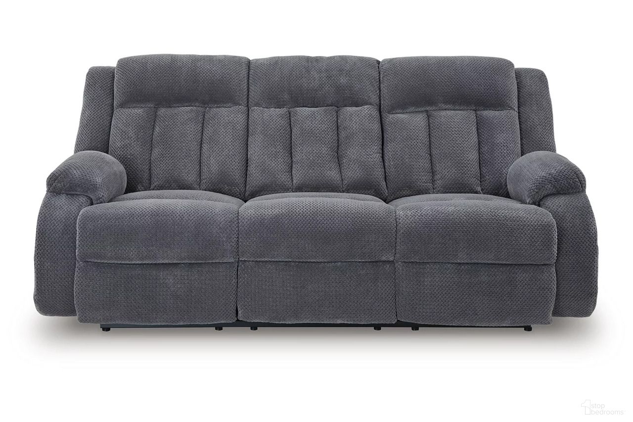 The appearance of Free Wake Power Reclining Sofa with Drop Down Table In Steel designed by Signature Design by Ashley in the modern / contemporary interior design. This steel piece of furniture was selected by 1StopBedrooms from Free Wake Collection to add a touch of cosiness and style into your home. Sku: NC2140599. Material: Polyester.