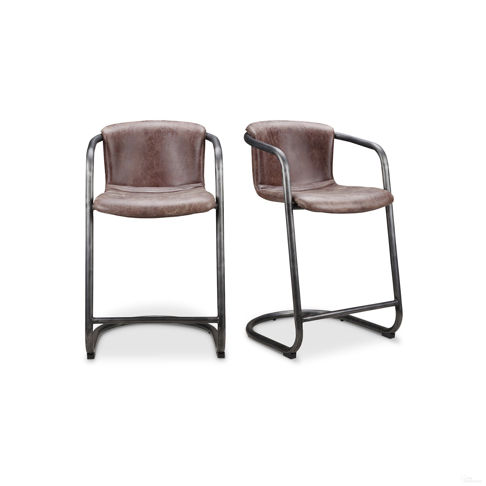 The appearance of Freeman Brown Counter Stool Set of 2 designed by Moes Home in the transitional interior design. This brown piece of furniture  was selected by 1StopBedrooms from Freeman Collection to add a touch of cosiness and style into your home. Sku: PK-1061-03. Material: Leather.