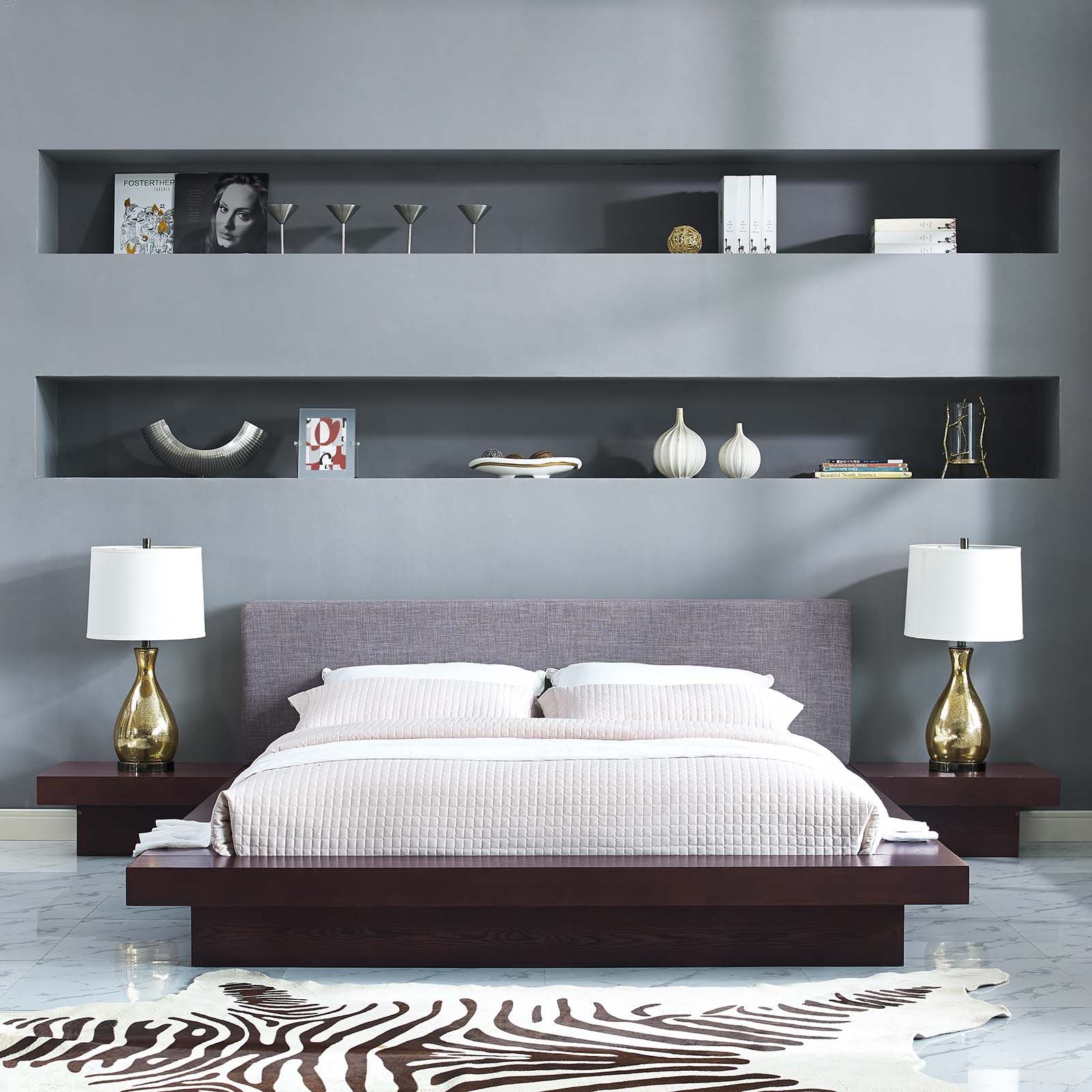 The appearance of Freja Cappuccino Gray 3 Piece Queen Fabric Bedroom Set designed by Modway in the modern / contemporary interior design. This cappuccino gray piece of furniture  was selected by 1StopBedrooms from Freja Collection to add a touch of cosiness and style into your home. Sku: MOD-5492-GRY-1;MOD-5494-CAP-2;MOD-5494-CAP-3;MOD-5496-CAP. Bed Type: Platform Bed. Bed Size: Queen. Material: Rubberwood.
