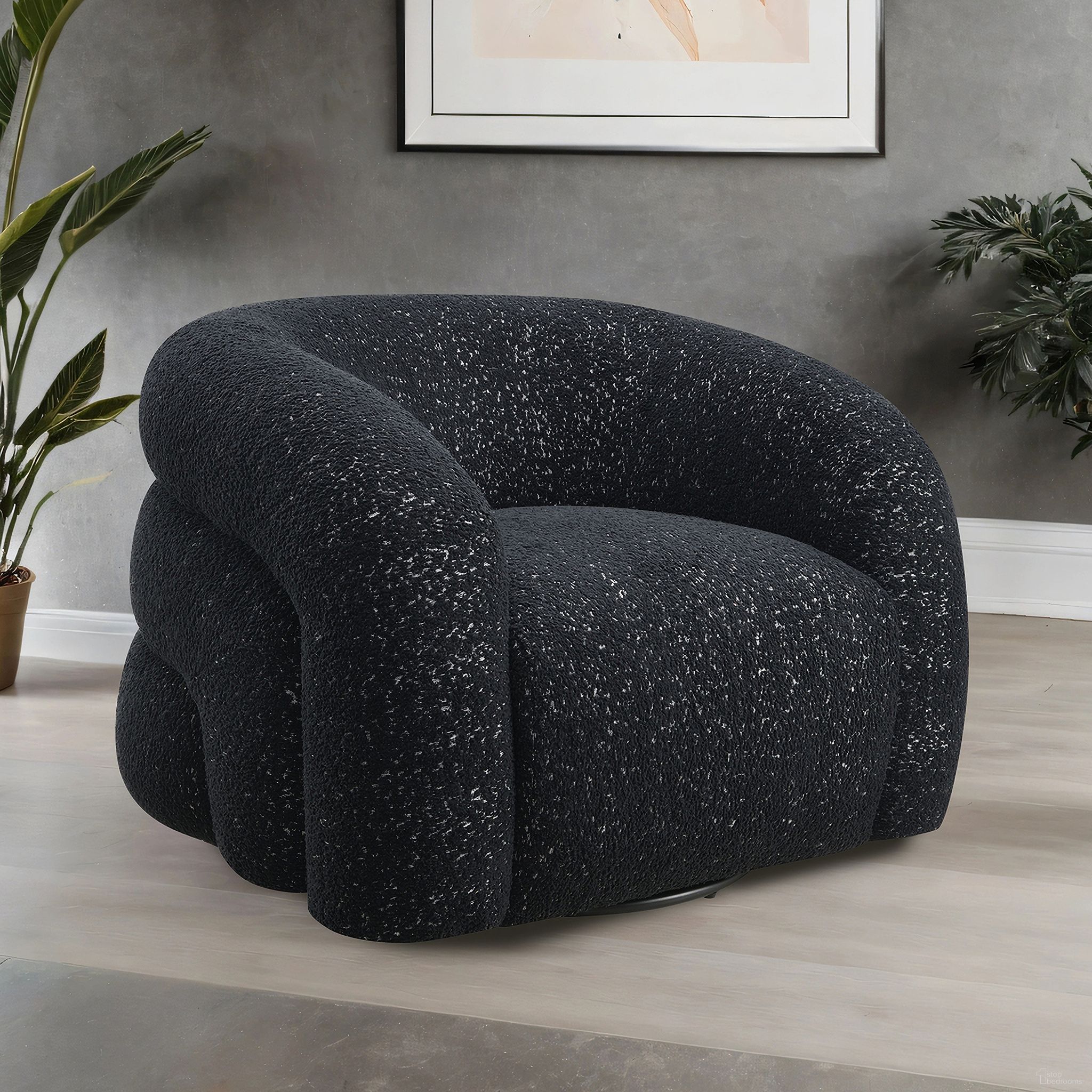 The appearance of Freja Swivel Chair In Black designed by Furniture of America in the modern / contemporary interior design. This black piece of furniture was selected by 1StopBedrooms from Freja Collection to add a touch of cosiness and style into your home. Sku: FM-AC6003BK-SW. Material: Boucle.