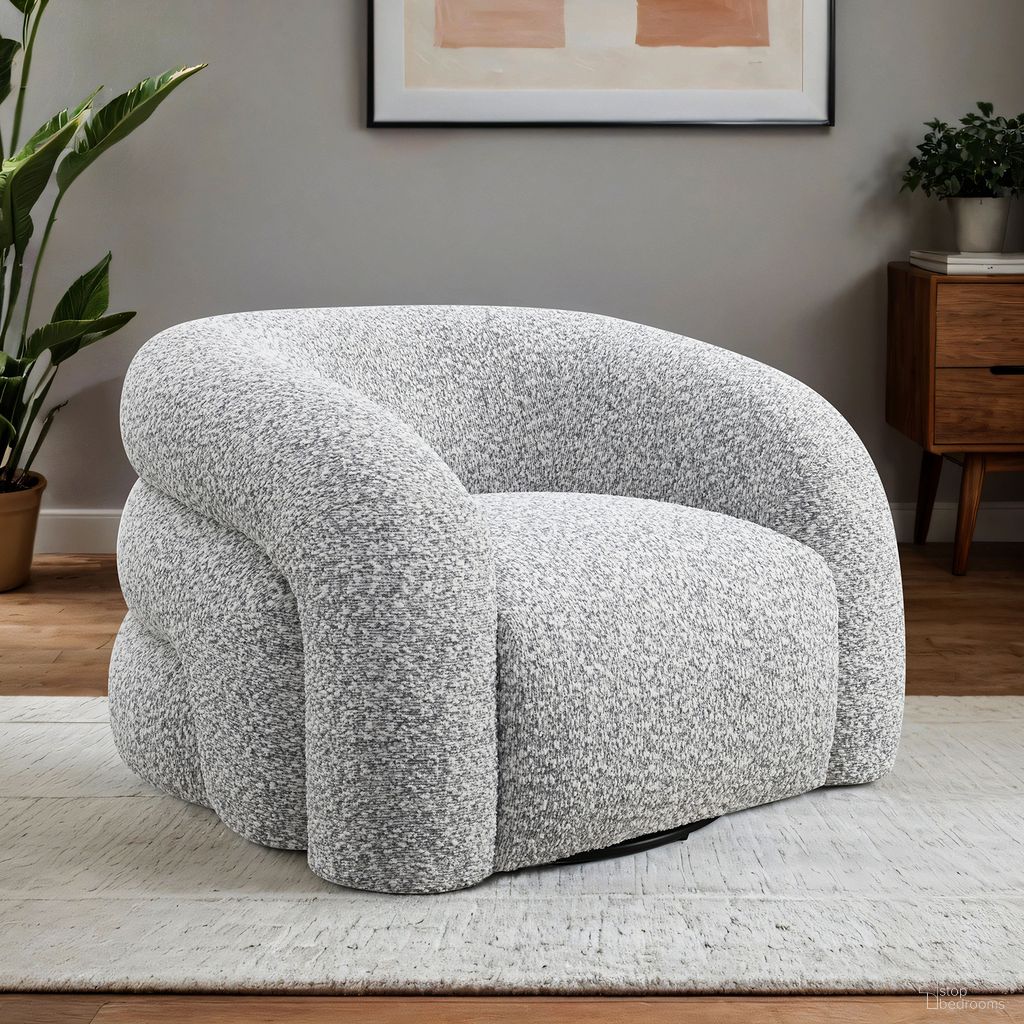 The appearance of Freja Swivel Chair In Gray designed by Furniture of America in the modern / contemporary interior design. This gray piece of furniture was selected by 1StopBedrooms from Freja Collection to add a touch of cosiness and style into your home. Sku: FM-AC6003GY-SW. Material: Boucle.