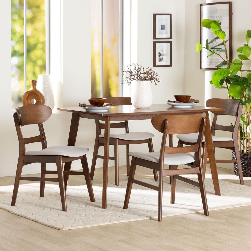 Fremont Wood 5-Piece Dining Set In Taupe and Walnut Brown