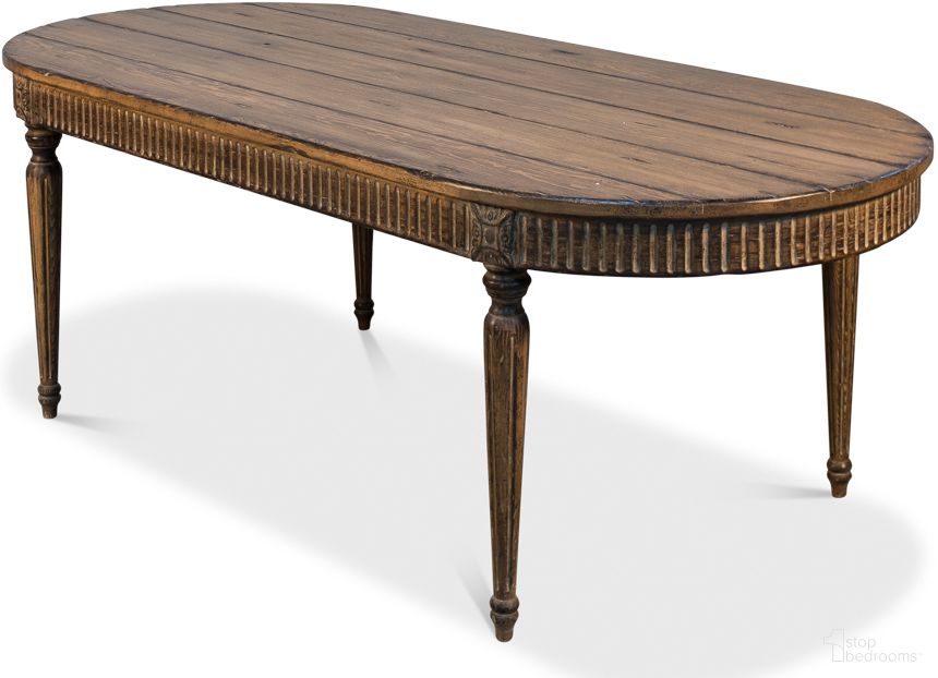The appearance of French Tan Antique Reproduction Dining Table designed by Sarreid in the traditional interior design. This tan piece of furniture  was selected by 1StopBedrooms from French Collection to add a touch of cosiness and style into your home. Sku: 52748. Table Base Style: Legs. Table Top Shape: Oval. Size: 39" x 89".