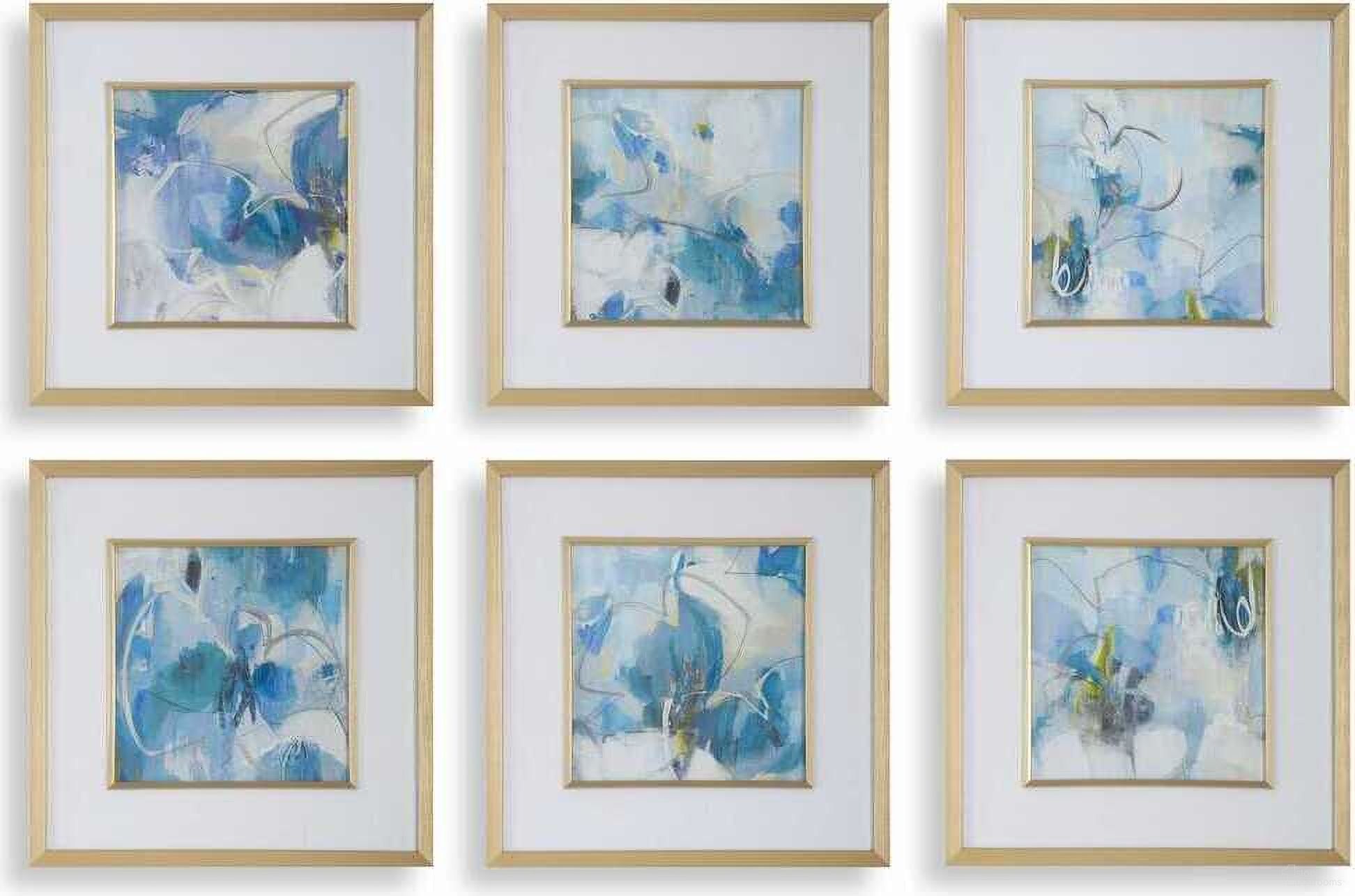 Fresh Start Blue Abstract Prints Set of 6 In Multi