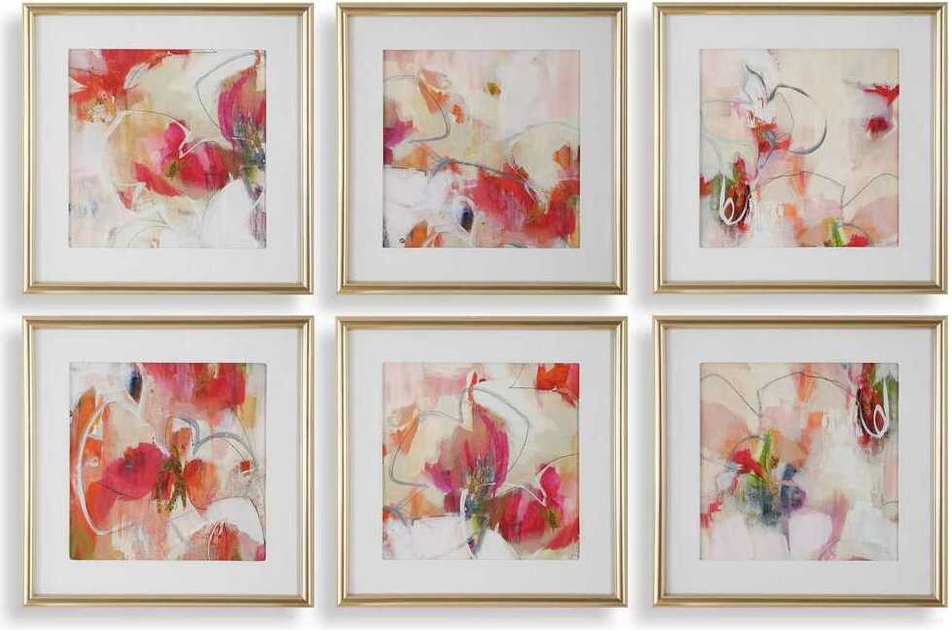 Fresh Start Red Abstract Prints Set of 6 In Multi