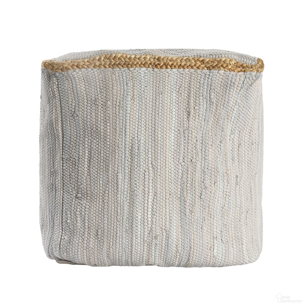 Frilo Bordered Hand-Loomed All-Natural Pouf with Jute Braid In Gray
