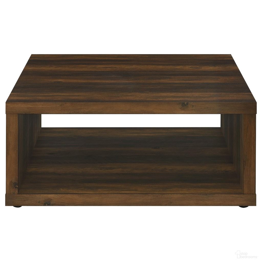The appearance of Frisco Square Engineered Wood Coffee Table In Dark Pine designed by Coaster in the country / farmhouse interior design. This dark pine piece of furniture  was selected by 1StopBedrooms from Frisco Collection to add a touch of cosiness and style into your home. Sku: 710508. Material: MDF.