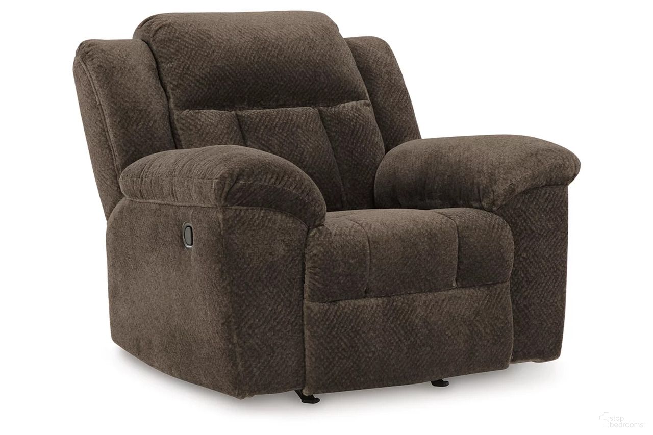 The appearance of Frohn Recliner In Chocolate designed by Signature Design by Ashley in the modern / contemporary interior design. This chocolate piece of furniture was selected by 1StopBedrooms from Frohn Collection to add a touch of cosiness and style into your home. Sku: 3740725. Material: Polyester.