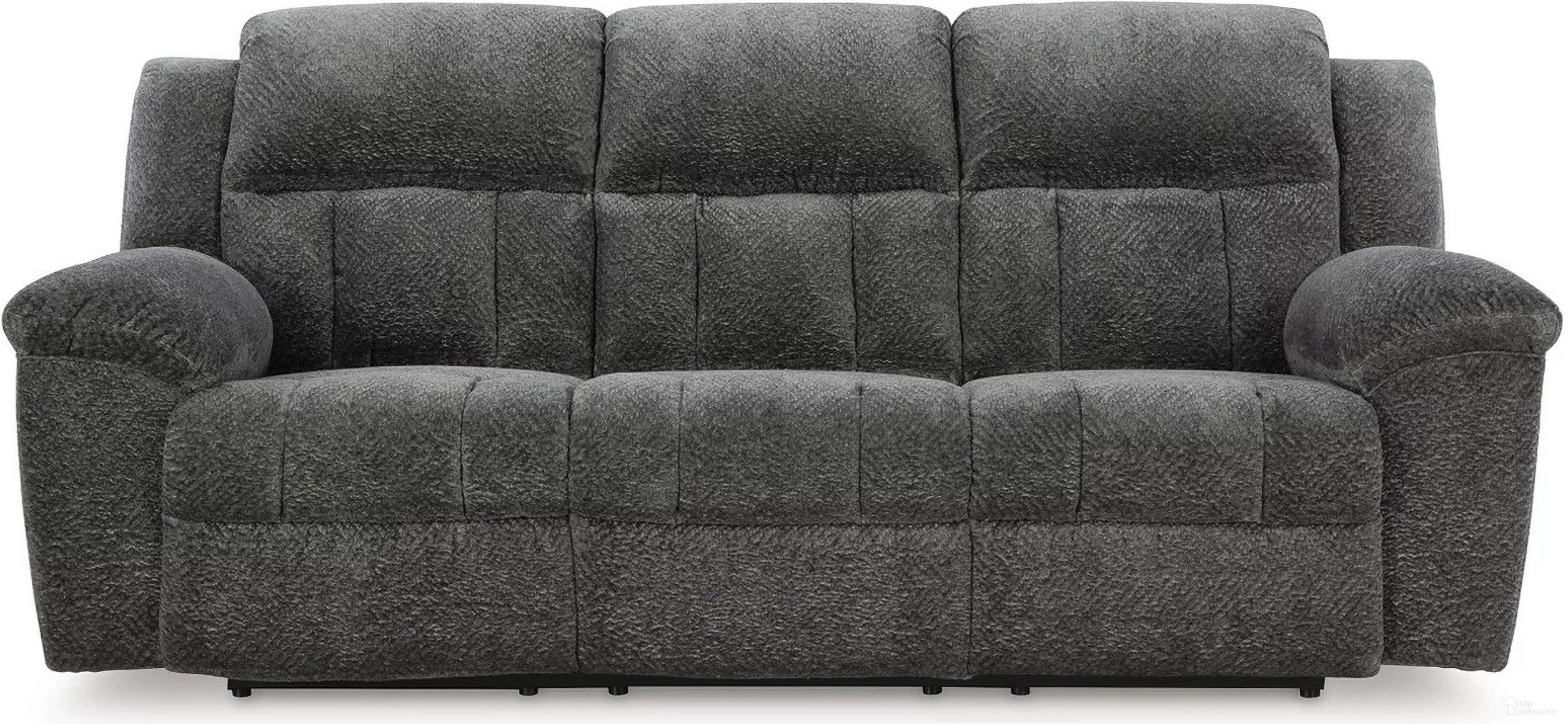 The appearance of Frohn Reclining Sofa In Graphite designed by Signature Design by Ashley in the modern / contemporary interior design. This graphite piece of furniture was selected by 1StopBedrooms from Frohn Collection to add a touch of cosiness and style into your home. Sku: 3740688. Material: Fabric.