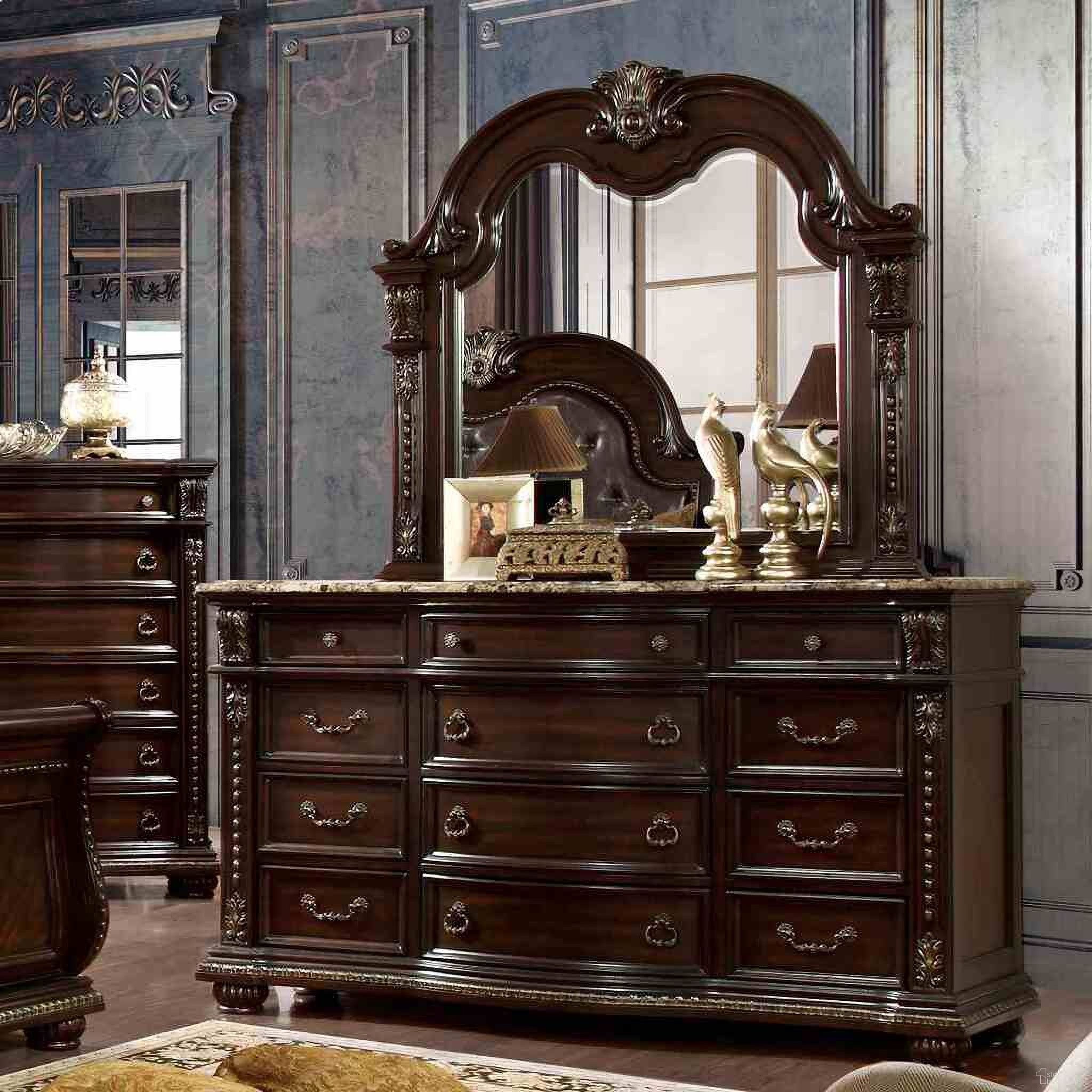 The appearance of Fromberg Dresser In Brown Cherry designed by Furniture of America in the traditional interior design. This brown cherry piece of furniture was selected by 1StopBedrooms from Fromberg Collection to add a touch of cosiness and style into your home. Sku: FM7670D. Material: Marble.