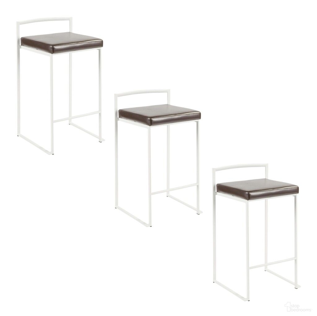 The appearance of Fuji 26 Inch Faux Leather Cushion Stackable Counter Stool Set of 3 In White and Brown designed by Lumisource in the modern / contemporary interior design. This white/brown piece of furniture  was selected by 1StopBedrooms from Fuji Collection to add a touch of cosiness and style into your home. Sku: B26-FUJIPU WBN3. Material: Foam.