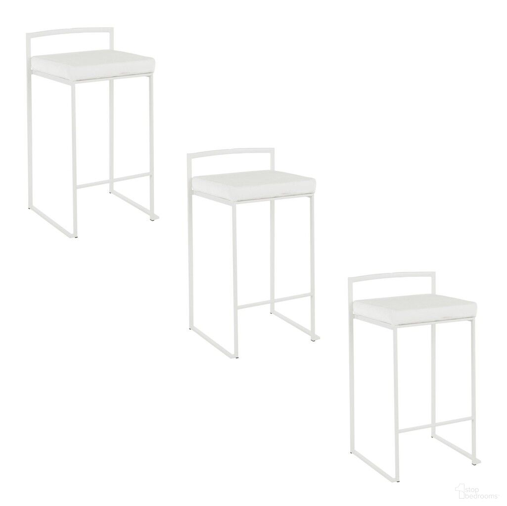 The appearance of Fuji 26 Inch Velvet Cushion Stackable Counter Stool Set of 3 In White designed by Lumisource in the modern / contemporary interior design. This white velvet piece of furniture  was selected by 1StopBedrooms from Fuji Collection to add a touch of cosiness and style into your home. Sku: B26-FUJIV WW3. Material: Foam.