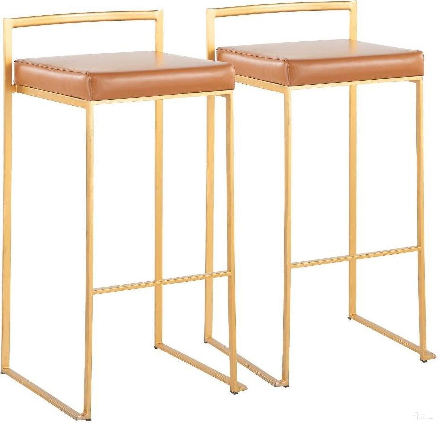 The appearance of Fuji Contemporary Barstool In Gold With Camel Faux Leather - Set Of 2 designed by Lumisource in the modern / contemporary interior design. This camel piece of furniture  was selected by 1StopBedrooms from Fuji Collection to add a touch of cosiness and style into your home. Sku: B30-FUJI AUCAM2. Material: PU.