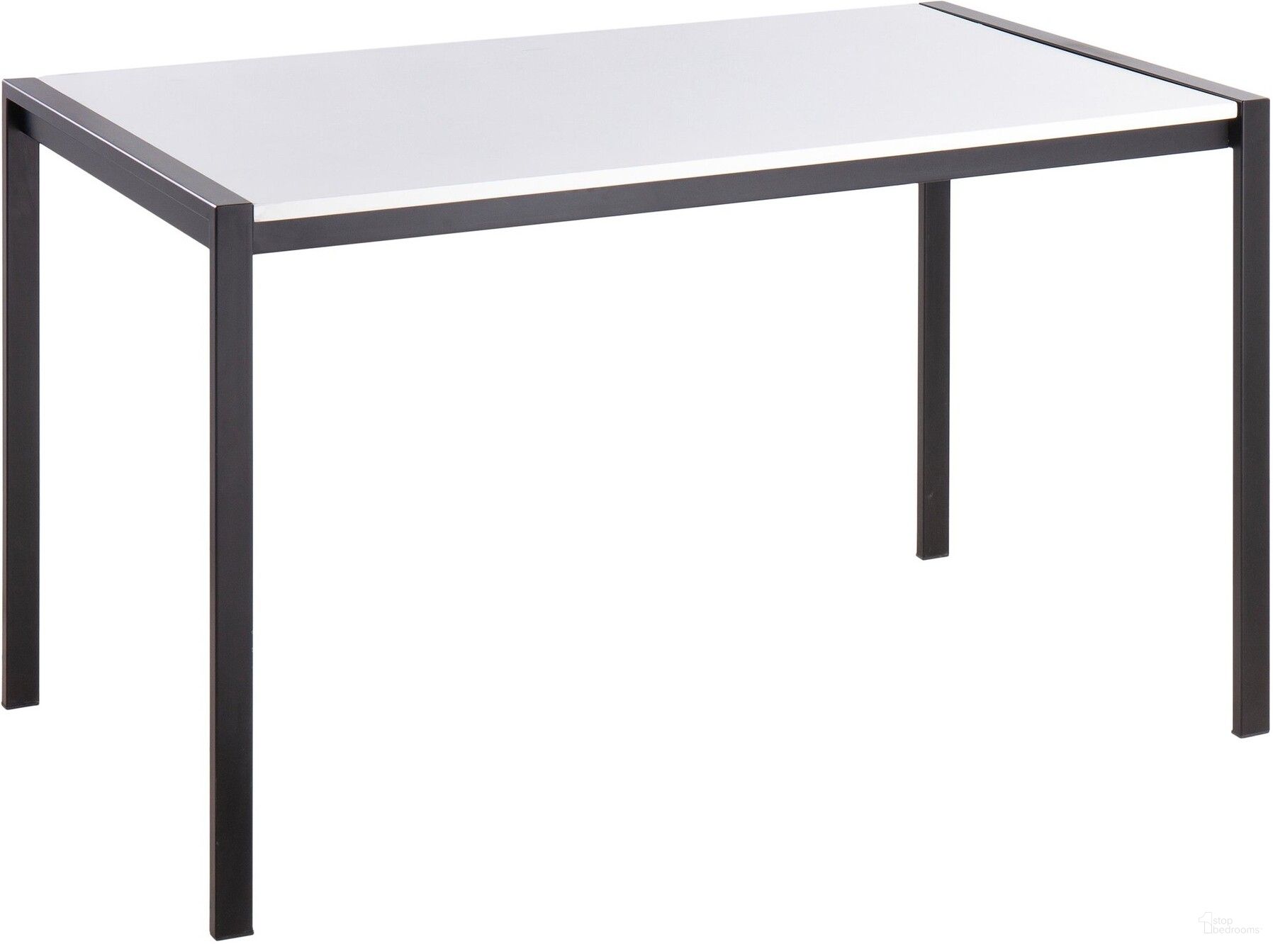 Fuji Contemporary Dining Table In Black Metal With White Wood Top