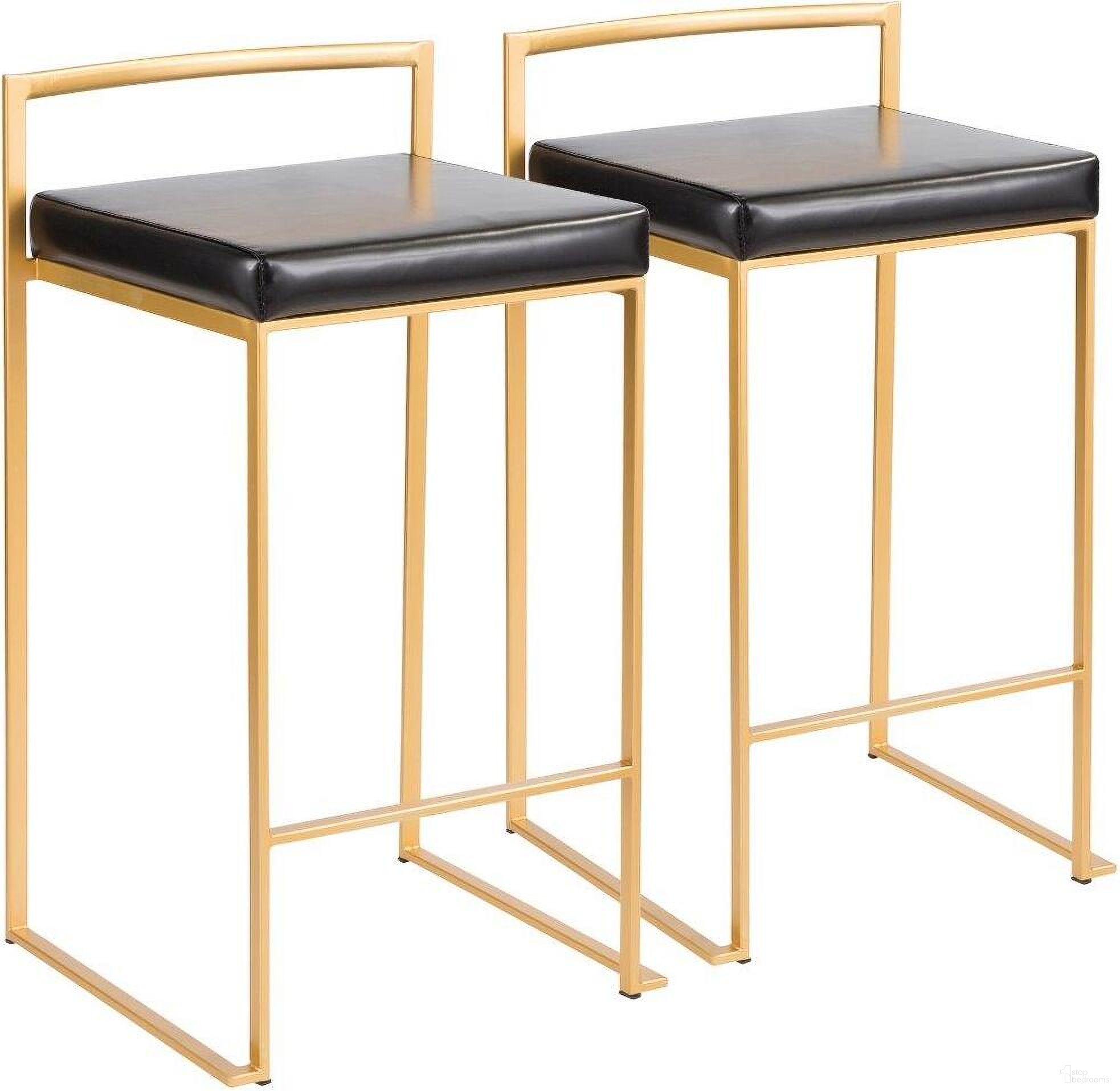 The appearance of Fuji Contemporary-Glam Counter Stool In Gold With Black Faux Leather - Set Of 2 designed by Lumisource in the modern / contemporary interior design. This gold piece of furniture  was selected by 1StopBedrooms from Fuji Collection to add a touch of cosiness and style into your home. Sku: B26-FUJI AU+BK2. Material: Metal.