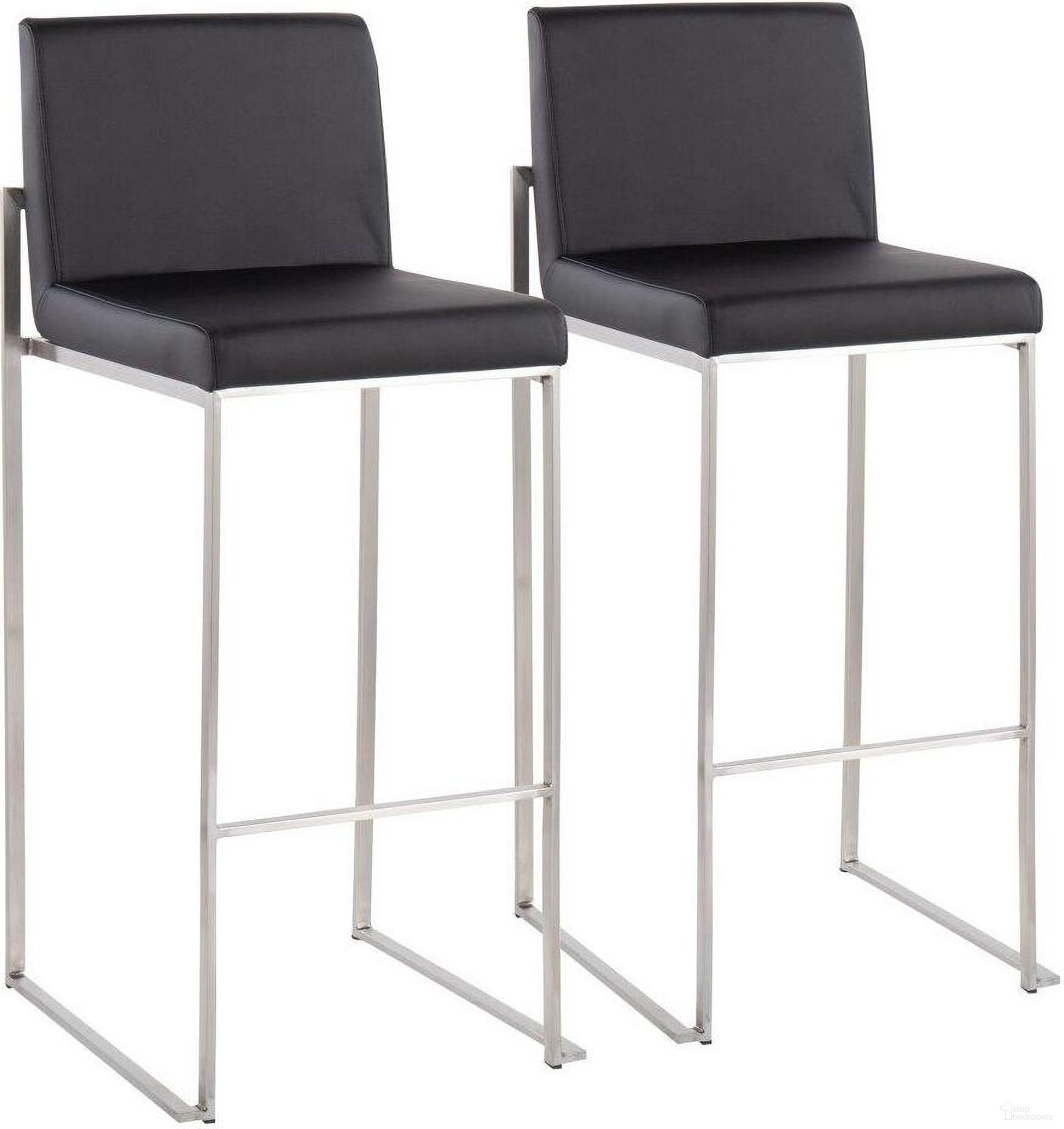 The appearance of Fuji Contemporary High Back Barstool In Stainless Steel And Black Faux Leather - Set Of 2 designed by Lumisource in the modern / contemporary interior design. This black piece of furniture was selected by 1StopBedrooms from Fuji Collection to add a touch of cosiness and style into your home. Sku: B30-FUJIHB SSBK2. Material: PU.